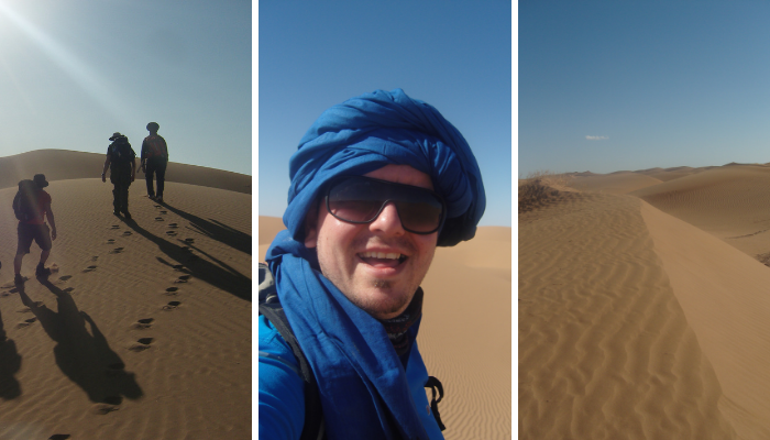 Rich trekking through the desert on our Sahara Desert Trek
